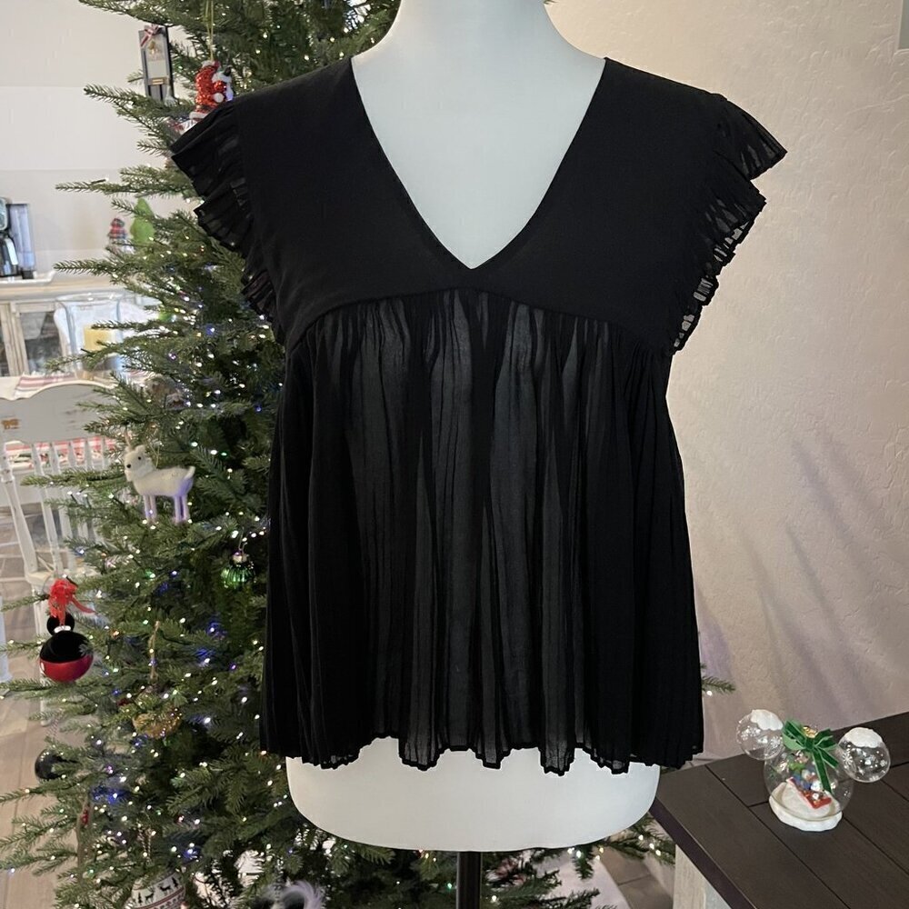 ZARA TRAFALUC COLLECTION PLEATED TOP IN BLACK SIZE SMALL -NWOT (484)